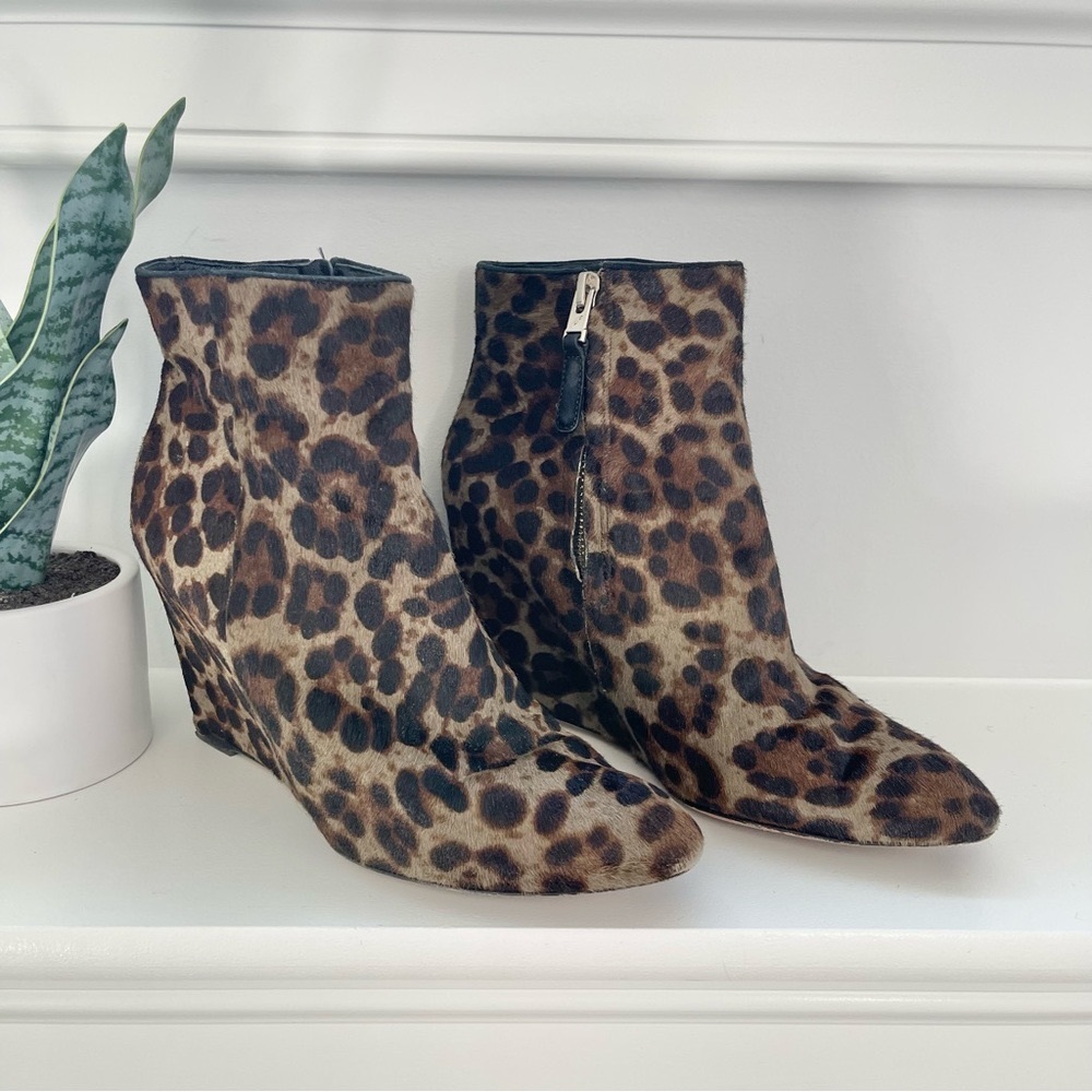 B Brian Atwood Bellaria Calf Hair Wedge Bootie